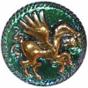 Green/Purple Glass Button w/ Gold Pegasus 1 3/8"