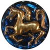 Blue Glass Button w/ Gold Horse 11/16"