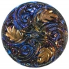 Purple-Blue Glass Button w/ Gold Leaves 9/16"