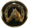 Black Enamel Button with Gold Horse, Horseshoe & Rim
