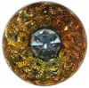 Iridescent Gold Rim Glass Button w/ Rhinestone 9/16"
