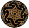 Black/Blue Glass Button with Gold Pattern