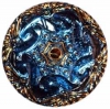 Mirrored Back Blue Glass Button w/ Gold Rim 1 5/8"