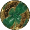 Green Glass "Lucky" Button 1 3/8"